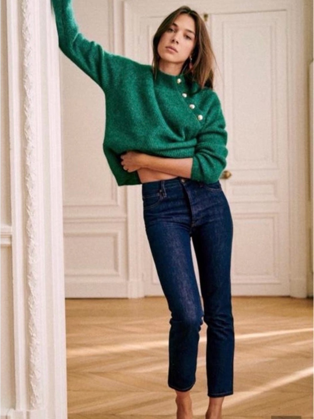 Sezane Dark Indigo High-Rise Straight Leg Women's Jeans Classic Chic Size 26